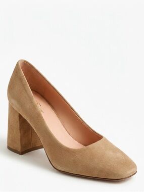 NEW• J. Crew Tan Suede Square Toe Block Heel Pump 9.5 Office Siren Minimalist